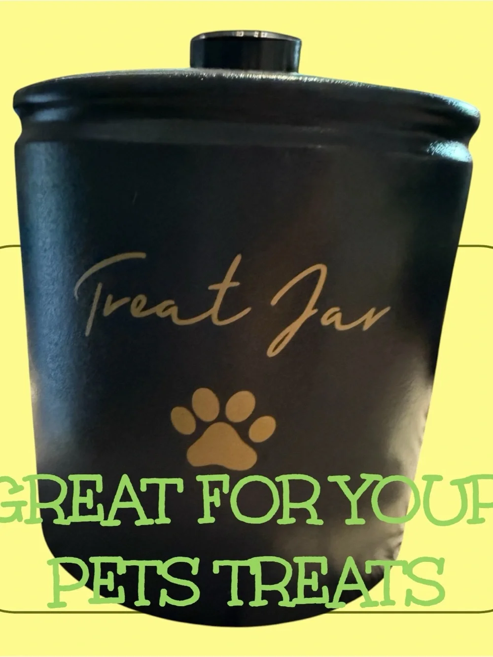 Top Paw Black Treat Jar with Gold Paw Accent